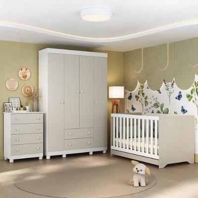 Quarto De Bebê Completo Com Berço Americano 3 Em 1 Allegra Multimóveis MP4586 Branco-off White