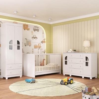 Quarto De Bebê Completo Com Berço 3 Em 1 Para Colchão 130x60cm Nina Multimóveis MP4562 Branco