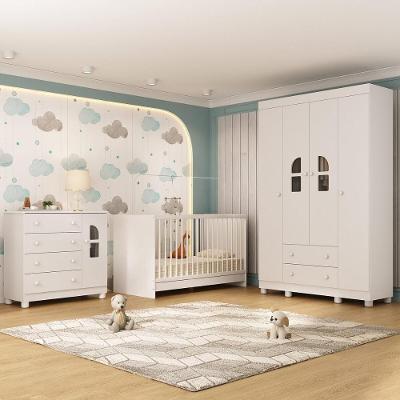 Quarto De Bebê Completo Com Berço 3 Em 1 Para Colchão 130x60cm Nina Multimóveis MP4550 Branco
