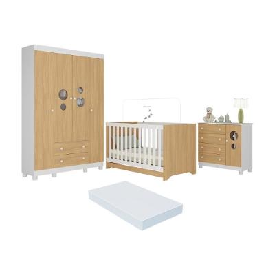 Quarto De Bebê Completo Berço Americano 3 Em 1 Colchão Bombom Multimóveis MP4630 Branco-madeirado