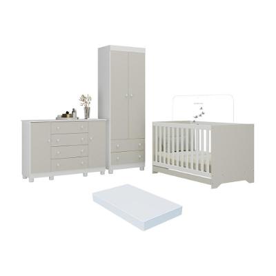 Quarto De Bebê Completo Berço Americano 3 Em 1 Colchão Allegra Multimóveis MP4610 Branco-off White