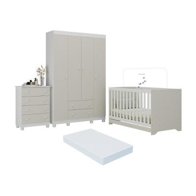 Quarto De Bebê Completo Berço Americano 3 Em 1 Colchão Allegra Multimóveis MP4602 Branco-off White