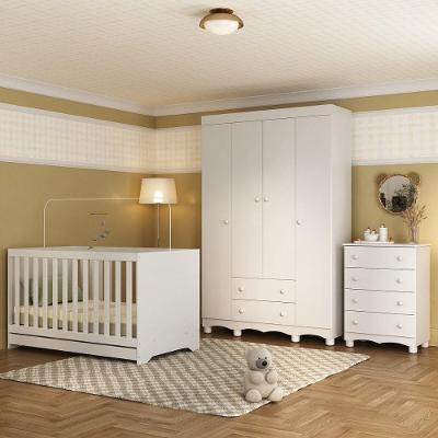 Quarto De Bebê Completo Com Berço Americano 3 Em 1 Dengo Multimóveis MP4588 Branco