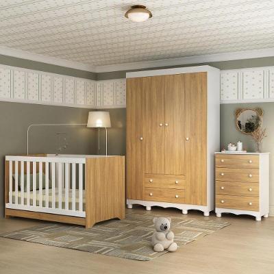 Quarto De Bebê Completo Com Berço Americano 3 Em 1 Dengo Multimóveis MP4588 Branco-madeirado