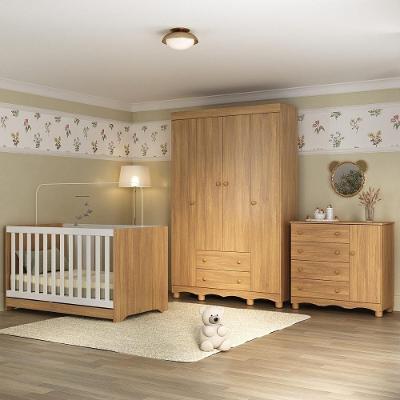 Quarto De Bebê Completo Com Berço Americano 3 Em 1 Dengo Multimóveis MP4584 Madeirado