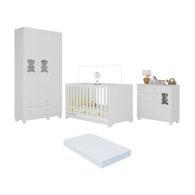 Quarto De Bebê Completo Com Berço Americano 3 Em 1 Colchão Fofura Multimóveis MP4669 Branco