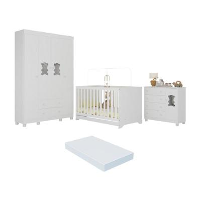 Quarto De Bebê Completo Com Berço Americano 3 Em 1 Colchão Fofura Multimóveis MP4661 Branco