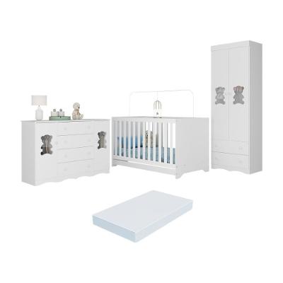 Quarto De Bebê Completo Com Berço Americano 3 Em 1 Colchão Doçura Multimóveis MP4674 Branco