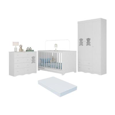 Quarto De Bebê Completo Com Berço Americano 3 Em 1 Colchão Doçura Multimóveis MP4670 Branco