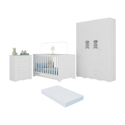 Quarto De Bebê Completo Com Berço Americano 3 Em 1 Colchão Doçura Multimóveis MP4666 Branco