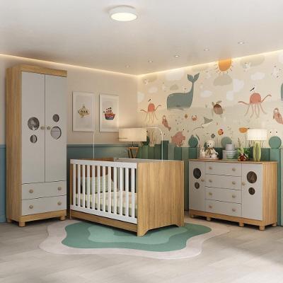 Quarto De Bebê Completo Com Berço Americano 3 Em 1 Bombom Multimóveis MP4626 Madeirado-off White