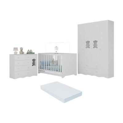 Quarto De Bebê Completo Com Berço Americano 3 Em 1 Colchão Doçura Multimóveis MP4662 Branco