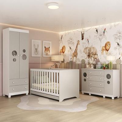 Quarto De Bebê Completo Com Berço Americano 3 Em 1 Bombom Multimóveis MP4626 Branco-off White