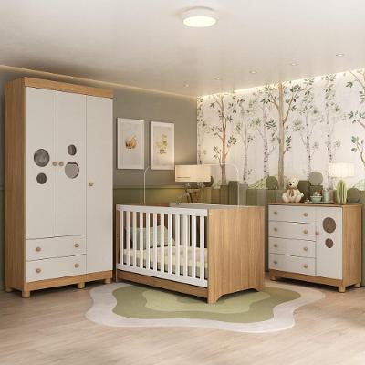 Quarto De Bebê Completo Com Berço Americano 3 Em 1 Bombom Multimóveis MP4622 Madeirado-off White