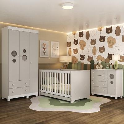 Quarto De Bebê Completo Com Berço Americano 3 Em 1 Bombom Multimóveis MP4622 Branco-off White