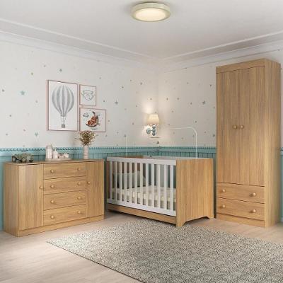 Quarto De Bebê Completo Com Berço Americano 3 Em 1 Encanto Multimóveis MP4593 Madeirado