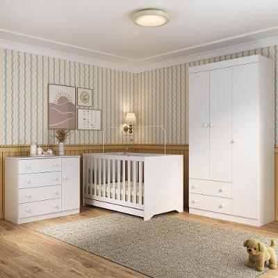 Quarto De Bebê Completo Com Berço Americano 3 Em 1 Encanto Multimóveis MP4589 Branco