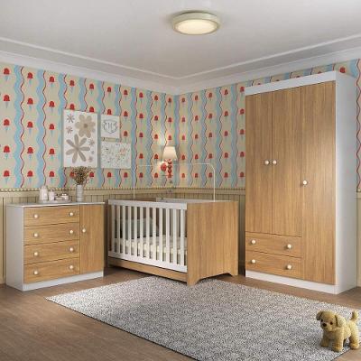 Quarto De Bebê Completo Com Berço Americano 3 Em 1 Encanto Multimóveis MP4589 Branco-madeirado