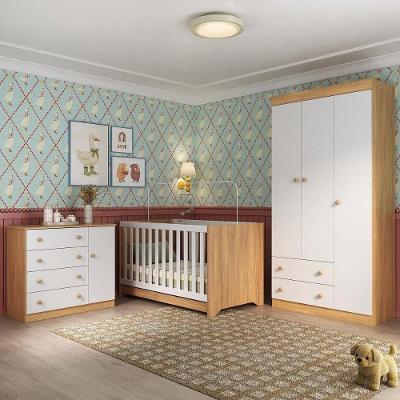 Quarto De Bebê Completo Com Berço Americano 3 Em 1 Encanto Multimóveis MP4589 Madeirado-branco