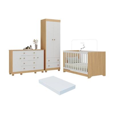 Quarto De Bebê Completo Berço Americano 3 Em 1 Colchão Allegra Multimóveis MP4610 Madeirado-branco