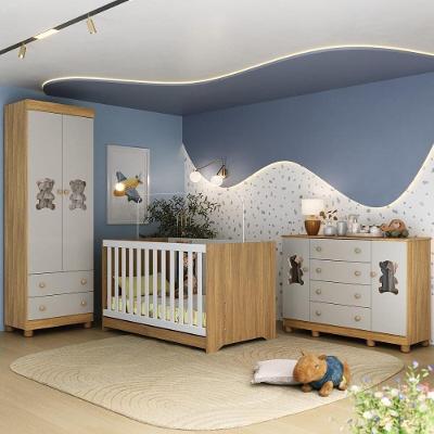 Quarto De Bebê Completo Com Berço Americano 3 Em 1 Fofura Multimóveis MP4657 Madeirado-off White