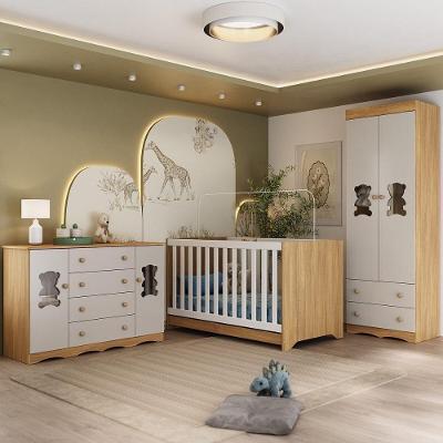 Quarto De Bebê Completo Com Berço Americano 3 Em 1 Doçura Multimóveis MP4658 Madeirado-off White