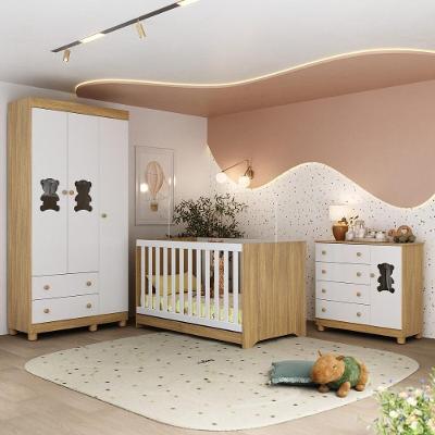 Quarto De Bebê Completo Com Berço Americano 3 Em 1 Fofura Multimóveis MP4653 Madeirado-branco