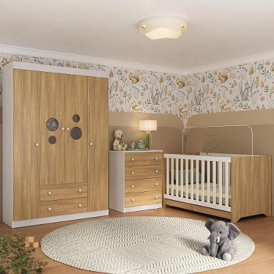 Quarto De Bebê Completo Com Berço Americano 3 Em 1 Pirulito Multimóveis MP4617 Branco-madeirado