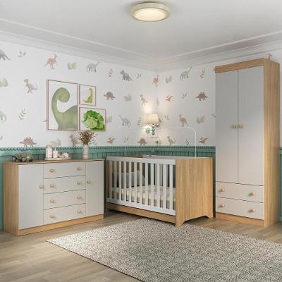 Quarto De Bebê Completo Com Berço Americano 3 Em 1 Encanto Multimóveis MP4593 Madeirado-off White