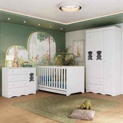 Quarto De Bebê Completo Com Berço Americano 3 Em 1 Doçura Multimóveis MP4654 Branco