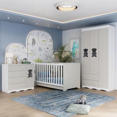 Quarto De Bebê Completo Com Berço Americano 3 Em 1 Doçura Multimóveis MP4654 Branco-off White