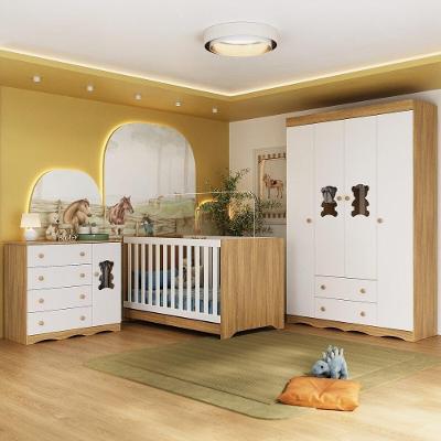 Quarto De Bebê Completo Com Berço Americano 3 Em 1 Doçura Multimóveis MP4646 Madeirado-branco