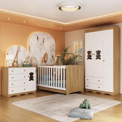 Quarto De Bebê Completo Com Berço Americano 3 Em 1 Doçura Multimóveis MP4654 Madeirado-branco