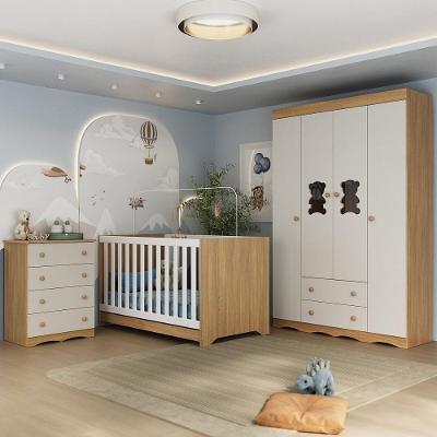 Quarto De Bebê Completo Com Berço Americano 3 Em 1 Doçura Multimóveis MP4650 Madeirado-off White