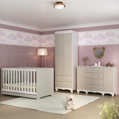 Quarto De Bebê Completo Com Berço Americano 3 Em 1 Dengo Multimóveis MP4596 Branco-off White