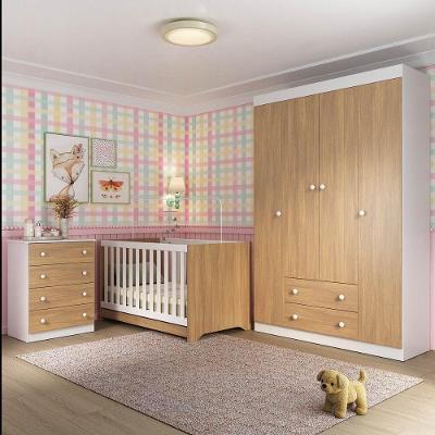 Quarto De Bebê Completo Com Berço Americano 3 Em 1 Encanto Multimóveis MP4585 Branco-madeirado