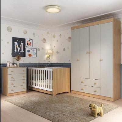 Quarto De Bebê Completo Com Berço Americano 3 Em 1 Encanto Multimóveis MP4585 Madeirado-off White