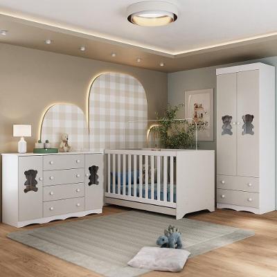 Quarto De Bebê Completo Com Berço Americano 3 Em 1 Doçura Multimóveis MP4658 Branco-off White