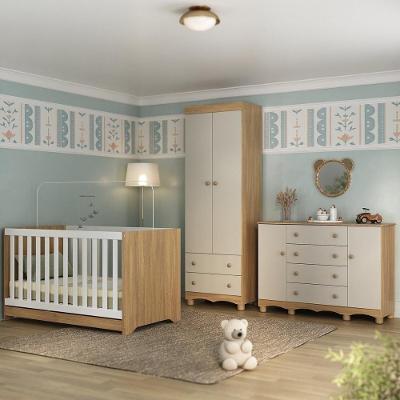Quarto De Bebê Completo Com Berço Americano 3 Em 1 Dengo Multimóveis MP4596 Madeirado-off White