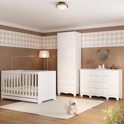 Quarto De Bebê Completo Com Berço Americano 3 Em 1 Dengo Multimóveis MP4596 Branco