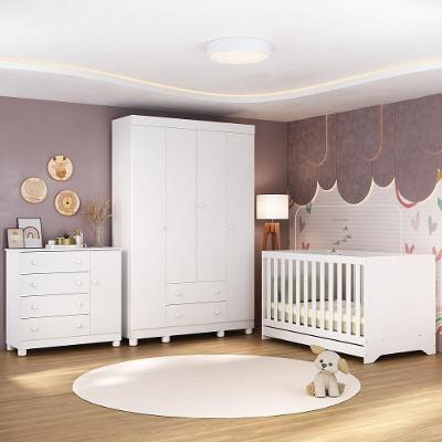 Quarto De Bebê Completo Berço Americano 3 Em 1 Allegra Multimóveis MP4582 Branco
