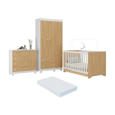 Quarto De Bebê Completo Berço Americano 3 Em 1 Colchão Allegra Multimóveis MP4606 Branco-madeirado