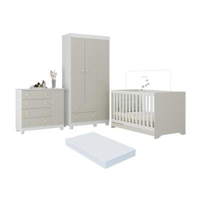 Quarto De Bebê Completo Berço Americano 3 Em 1 Colchão Allegra Multimóveis MP4606 Branco-off White
