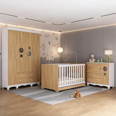 Quarto De Bebê Completo Com Berço Americano 3 Em 1 Suspiro Multimóveis MP4616 Branco-madeirado