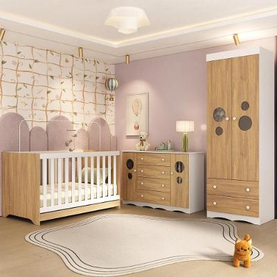 Quarto De Bebê Completo Com Berço Americano 3 Em 1 Sonho Multimóveis MP4627 Branco-madeirado