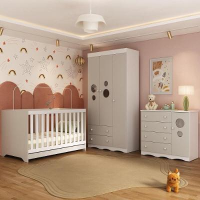 Quarto De Bebê Completo Com Berço Americano 3 Em 1 Sonho Multimóveis MP4623 Branco-off White