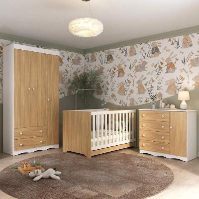 Quarto De Bebê Completo Com Berço Americano 3 Em 1 Realeza Multimóveis MP4591 Branco-madeirado