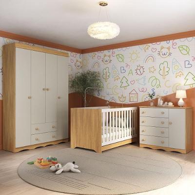 Quarto De Bebê Completo Com Berço Americano 3 Em 1 Realeza Multimóveis MP4583 Madeirado-off White