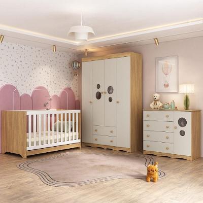 Quarto De Bebê Completo Com Berço Americano 3 Em 1 Sonho Multimóveis MP4615 Madeirado-off White