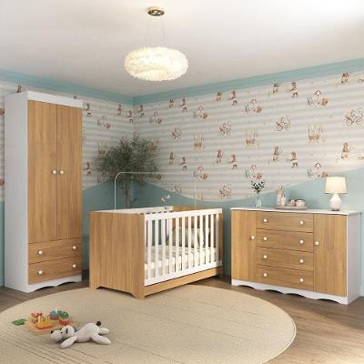 Quarto De Bebê Completo Com Berço Americano 3 Em 1 Realeza Multimóveis MP4595 Branco-madeirado